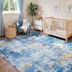 Rugflix 5x7 Area Rugs for Living Room, Washable Sky Blue Gold Large Rug | - Image 8