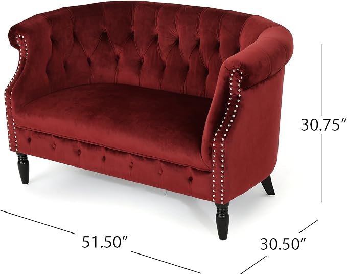 GDFStudio Melaina Tufted Chesterfield Velvet Loveseat - Image 2