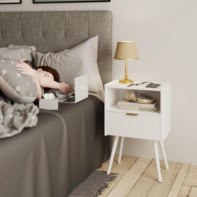 JOONEE White Nightstand, Modern Bedside Table - Image 3