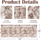 jinchan Ruffled Floral Valance Linen Shabby Chic Small Window Curtain 18 Inch - Image 8