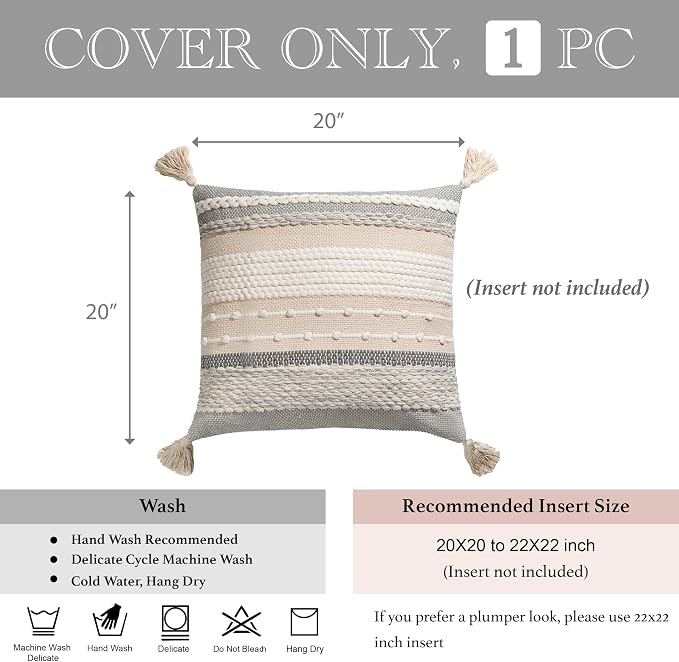 Gray Boho Throw Pillow Cover 20x20 Grey Decorative Accent Pillow - Image 3