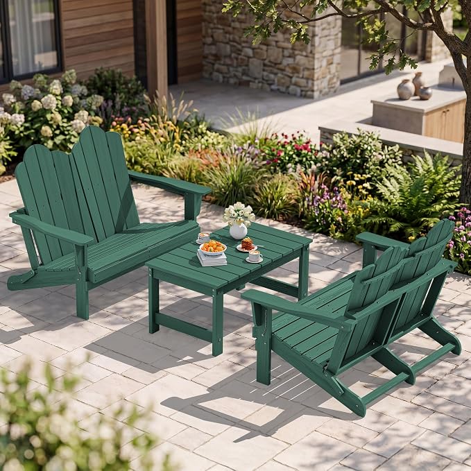 SERWALL 3 Pieces Patio Adirondack Bench Set, 2 Folding Adirondack Bench & 1 by SERWALL