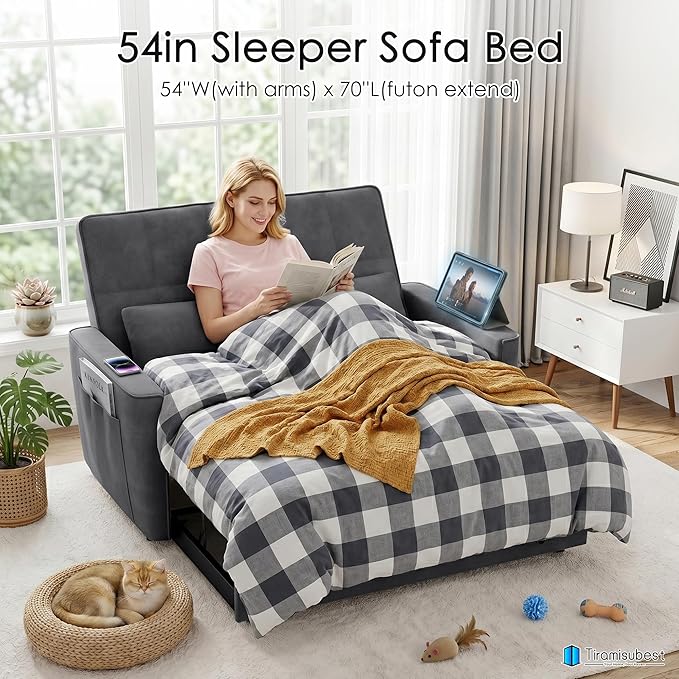 54'' Sleeper Sofa Bed, Convertible Pull Out Couch Futon - Image 3