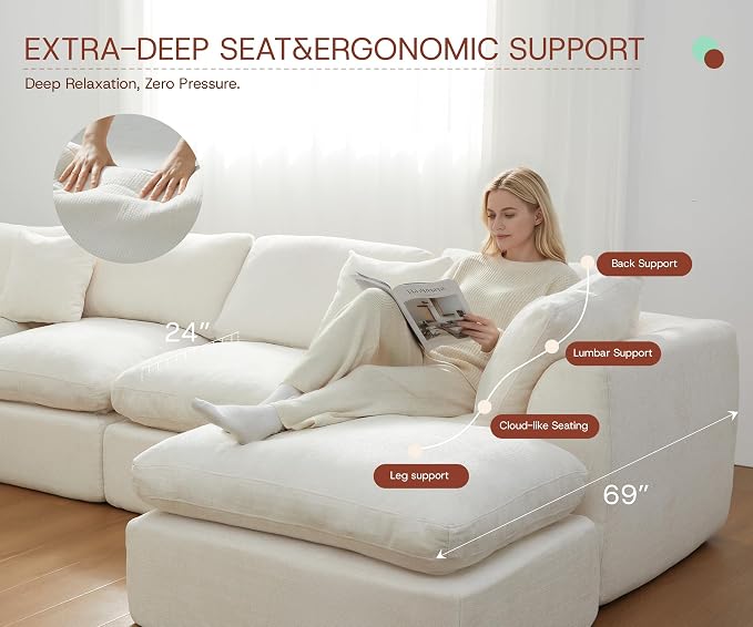 GRUSIGN 141'' Oversized Boneless Cloud Couch - Image 5