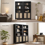 SICOTAS Bookcase 71" Tall Bookshelf 5 Tier Rattan Boho Bookcase - Image 7