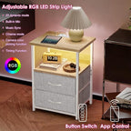 Fixwal Night Stand with Charging Station, LED Nightstand with U-S-B Ports and - Image 3