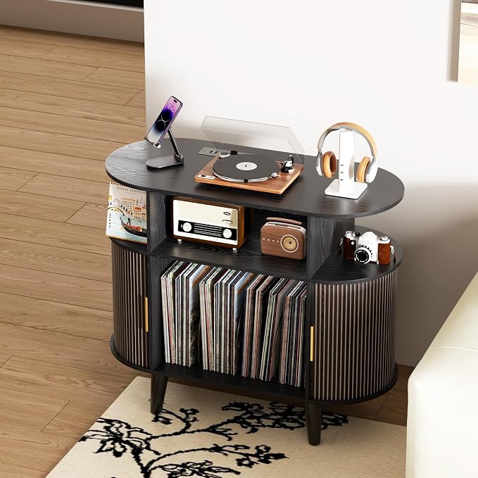LUVIOHOME Large Round Record Player Stand - Image 4