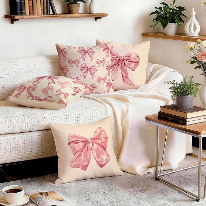 OBSEDE Cute Pink Bow Decorative Throw Pillow Covers 18 × 18 in, Couch Cushion - Image 9