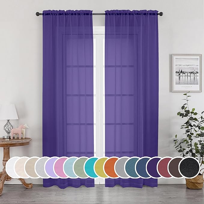 Purple Sheer Curtains, Sheer Curtains 84 inch Length 2 Panels Set, Rod Pocket by OWENIE