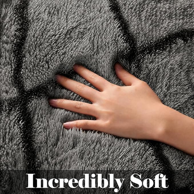 8x10 Area Rugs for Living Room, Fluffy Grey and Black Bedroom Geometric Rug | - Image 2