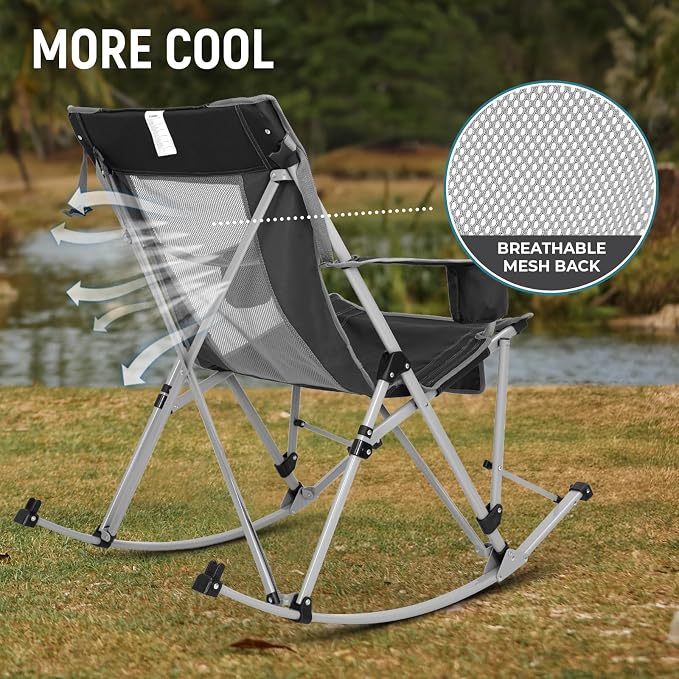 FUNDANGO Rocking Camping Chair, High Mesh Back Portable Folding Camp Chairs - Image 6