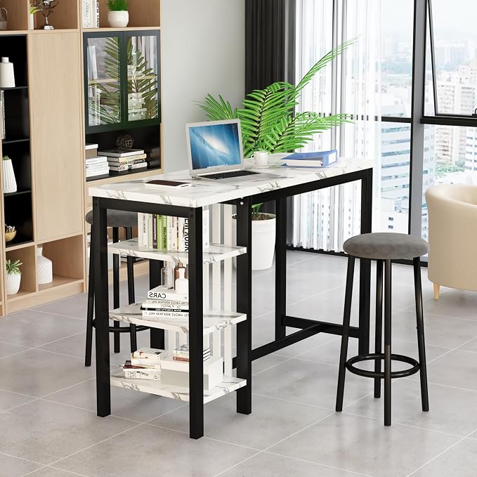 AWQM Bar Table Set with Storage Shelves, 3-Piece Dining Set - Image 8