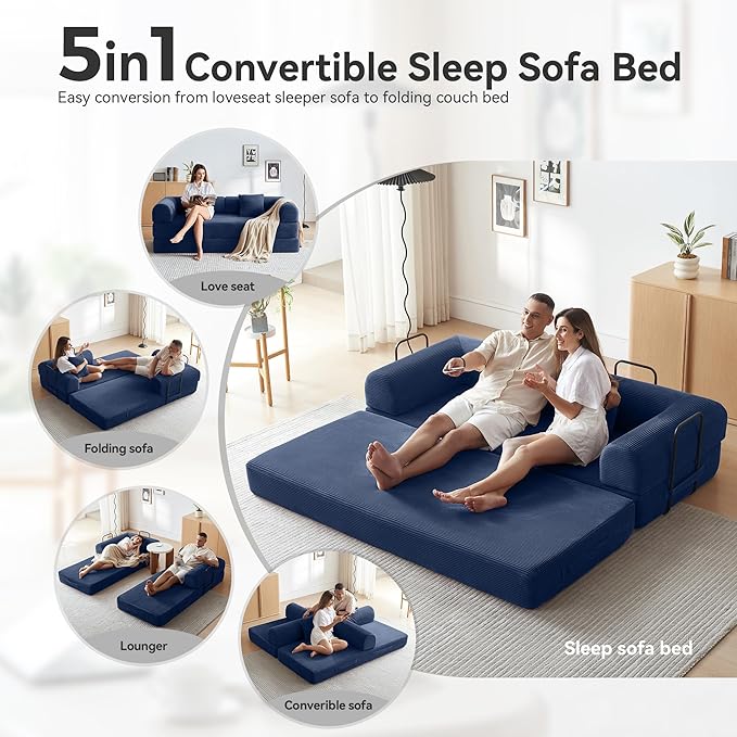Convertible Sofa Bed with Corduroy Pillow, Comfy Floor Sofa Bed Compressed Sofa - Image 3