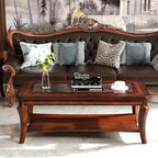 Coffee Table with Tempered Glass Top and Storage Shelf, Farmhouse Living Room - Image 3