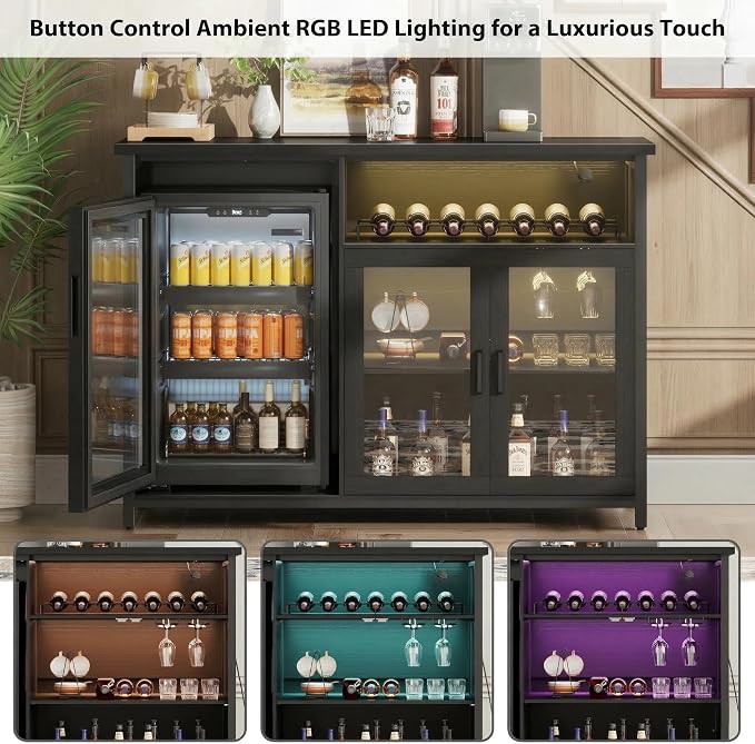 Wine Bar Cabinet with Mini Fridge Space, Sideboard Buffet Table - Image 5
