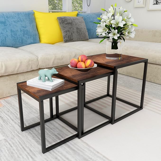 Nesting Table Set of 3 Side Tables, Modern Coffee Table Stacking End Table - Image 4