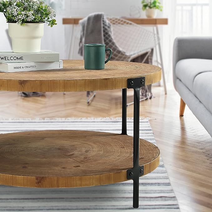 Awescuti Round Boho Wood Coffee Table - Image 4