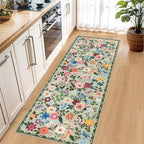 PLHXFR 2.6x8 Washable Runner Rug：Floral Indoor Kitchen Soft Carpet Green | - Image 6