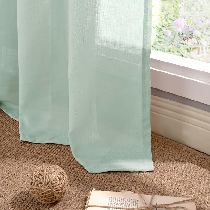 YoungsTex Light Sage Linen Curtains 63 Inches Length - Image 8