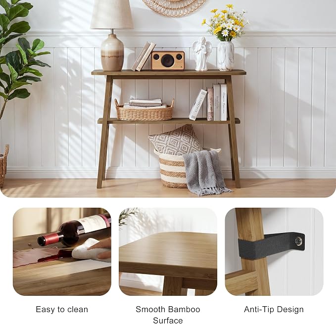 39.4" Solid Bamboo Entryway Console Table, Sofa Table Behind Couch, Narrow - Image 7
