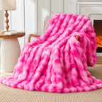 Luxury 1000GSM Rabbit Faux Fur Blanket, Super Warm Cozy Brown Blankets by TOUCHAT