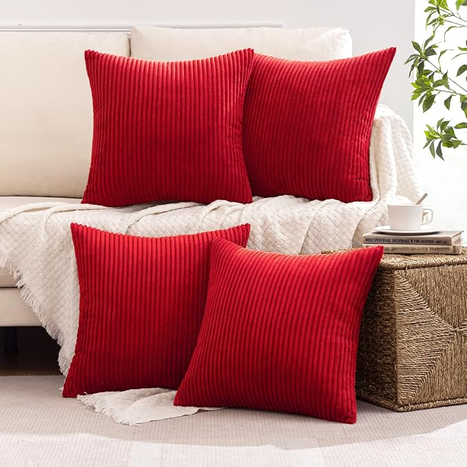 MIULEE Soft Corduroy Decorative Throw Pillow Covers Christmas Red 18x18 | Set - Image 5