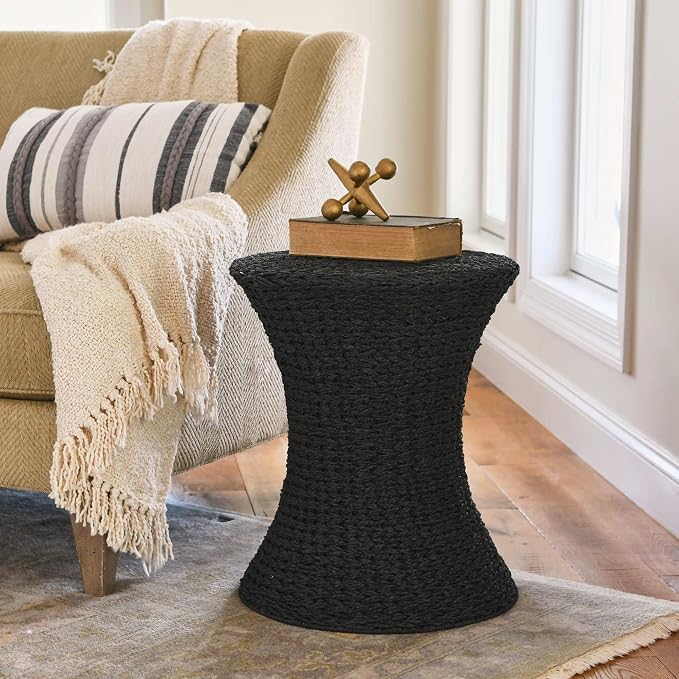 Household Essentials Black Paper Rope Hourglass Side Table - Image 2