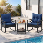 Tangkula 3 Pieces Outdoor Rocking Chairs Set, Rattan Heavy Duty Cushioned - Image 3