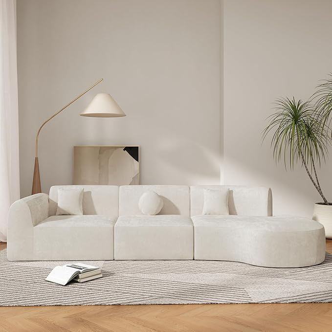 Merax 140" Curved Polyester Sectional Sofa Set, Modern Cloud Couch - Image 3