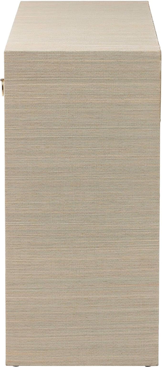 bali & pari Cielo Bohemian Woven Natural Grasscloth 3-Drawer Console Table - Image 6