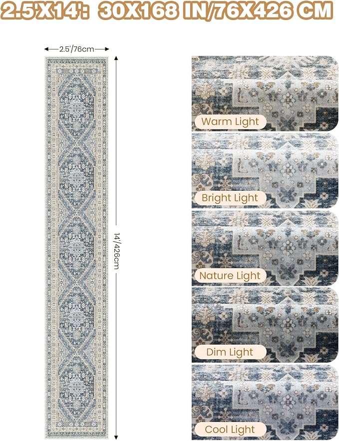 Washable Runner Rug 2.5x14, Long Kitchen Rugs Non-Slip, Soft Hallway Runner - Image 2
