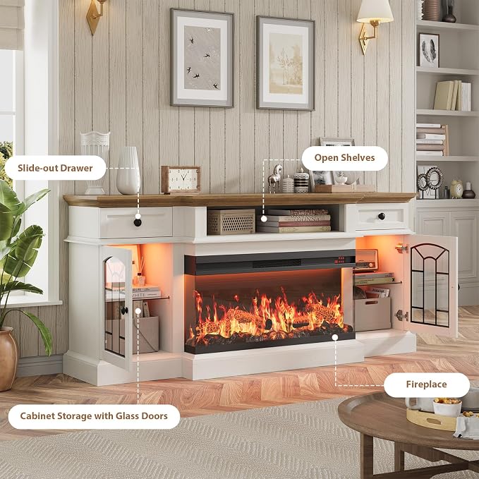 QUW 70" Farmhouse Fireplace TV Stand - Image 9