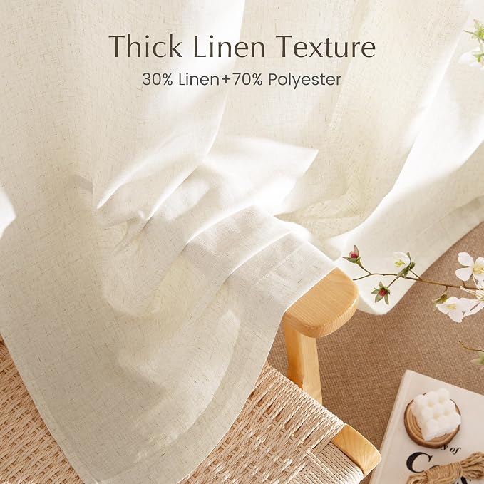 NICETOWN Thick Linen Blend Curtains Flax Textured - Image 4