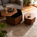 Hexagonal Nesting Coffee Tables Set of 2, Walnut Coffee Table by Vulacko