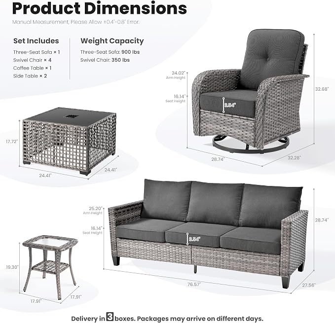 ovios 8 Pieces Patio Furniture Set, Outdoor Wicker Sofa Couch - Image 8