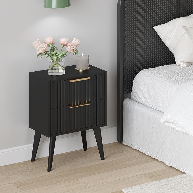 YAUKOMEL Small Black Night Stand, Mid Century Modern Bedside Table, Nightstand - Image 7