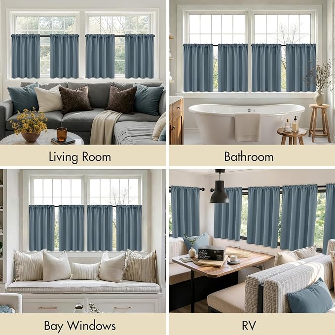 MIULEE 4-Panel 36 Inch Blackout Kitchen Tier Curtains Over Sink Grey Blue | - Image 6