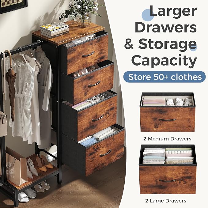 DUMOS Dresser with Hanging Rack, 4-in-1 Fabric Dresser - Image 5