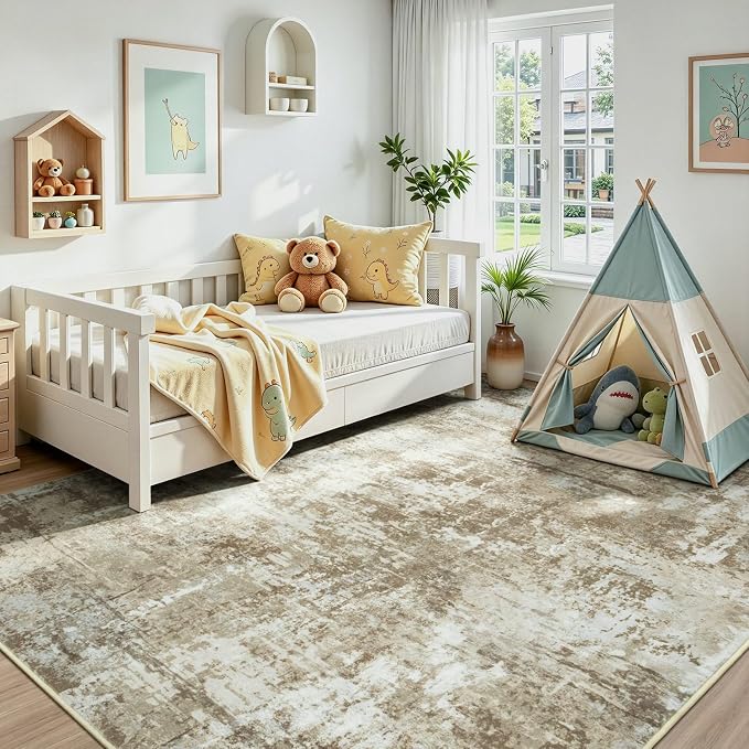 Rugflix 8x10 Area Rugs for Living Room, Washable Brown Large Rug | Machine - Image 8