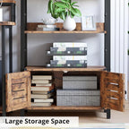 IRONCK Bookshelf with Louvered Doors, 4-Tier Ladder Shelf with Cabinet - Image 4