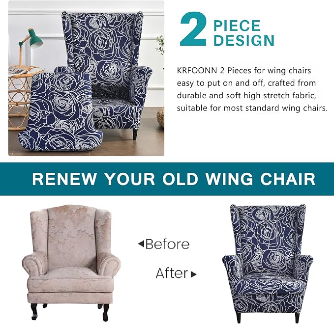 KRFOONN Wingback Chair Covers Slipcovers 2 Piece Stretch Wing Chair Covers - Image 3