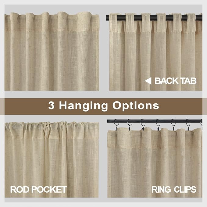 102 Inch Long Curtains Semi Sheer Linen Curtains - Image 5