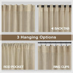 Burlywood Birch Natural Linen Curtains 92 Inch Length 2 Panels Set Back Tab - Image 5