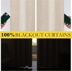 NICETOWN Beige Full Blackout Back Tab Linen Curtains 84" Long 2 Panels Set - Image 4