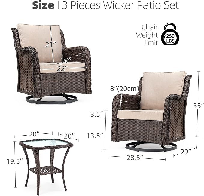 Towallmark Outdoor Swivel Wicker Glider Patio Chairs - Image 2