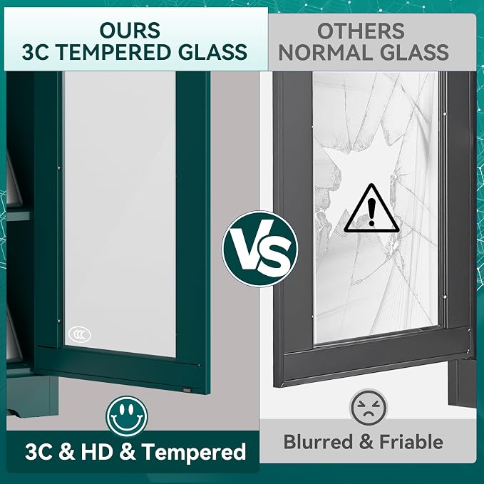 Polup Curio Cabinets with Glass Doors, Tall Bookcase with Adjustable Shelves - Image 5