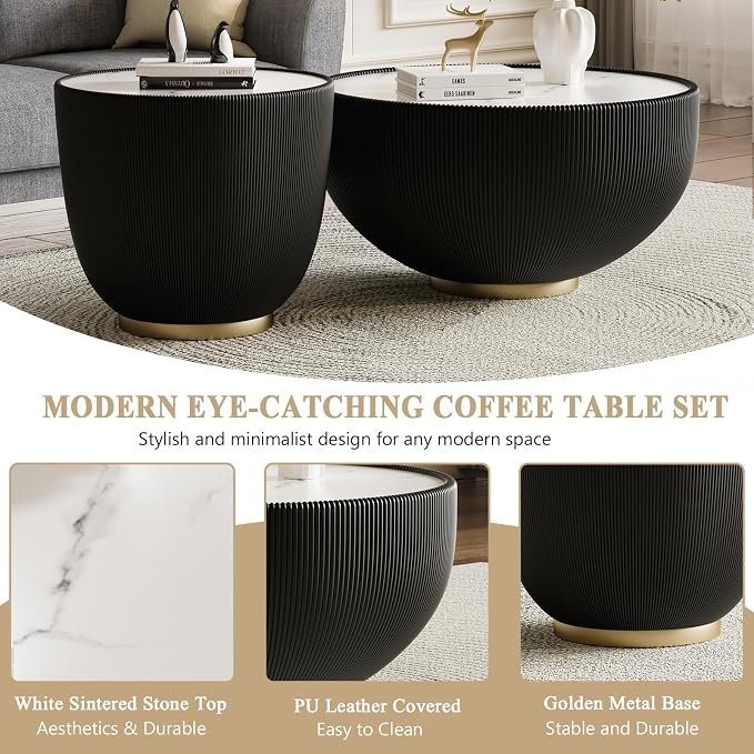 Round Marble Coffee Table Set of 2, 2 Piece Coffee Table and End Table - Image 5