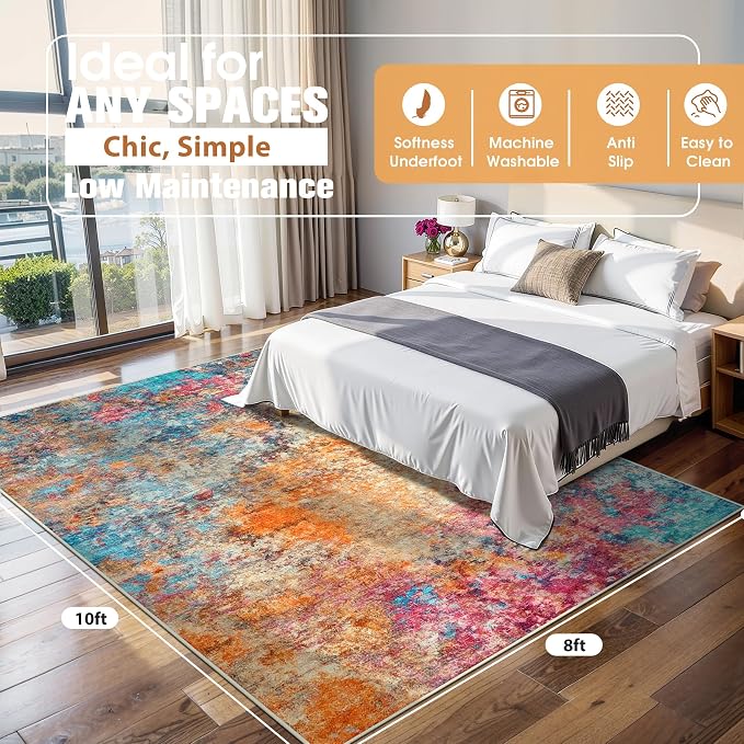 8x10 Area Rugs for Living Room Washable Bedroom Dining Room Colorful | Modern - Image 2