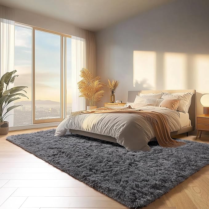 Grey Area Rugs 9x12 Living Room, Soft Plush Thick Shaggy Big Floor Carpet - Image 4