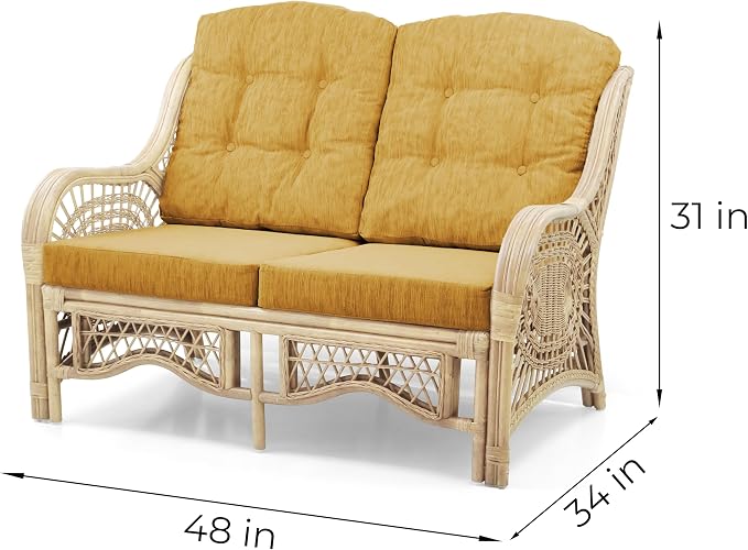 Malibu Lounge Loveseat Natural Color, Sofa Natural Rattan Wicker Handmade Design - Image 2